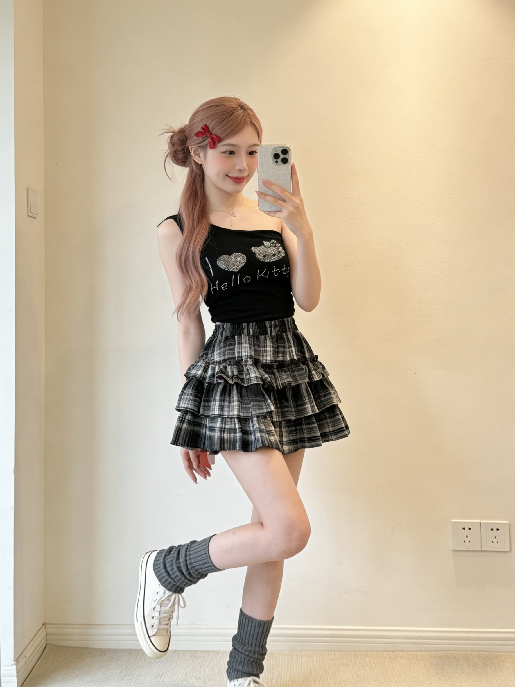 602698 297 复古格子蛋糕裙