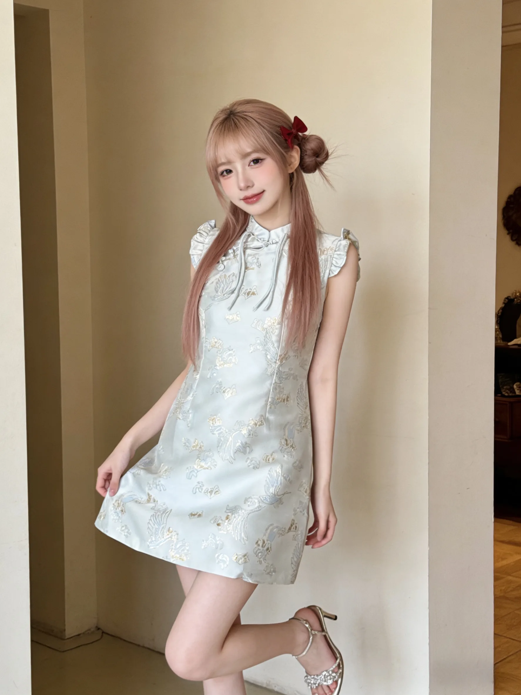 602709 6934 小飞袖旗袍连身裙
