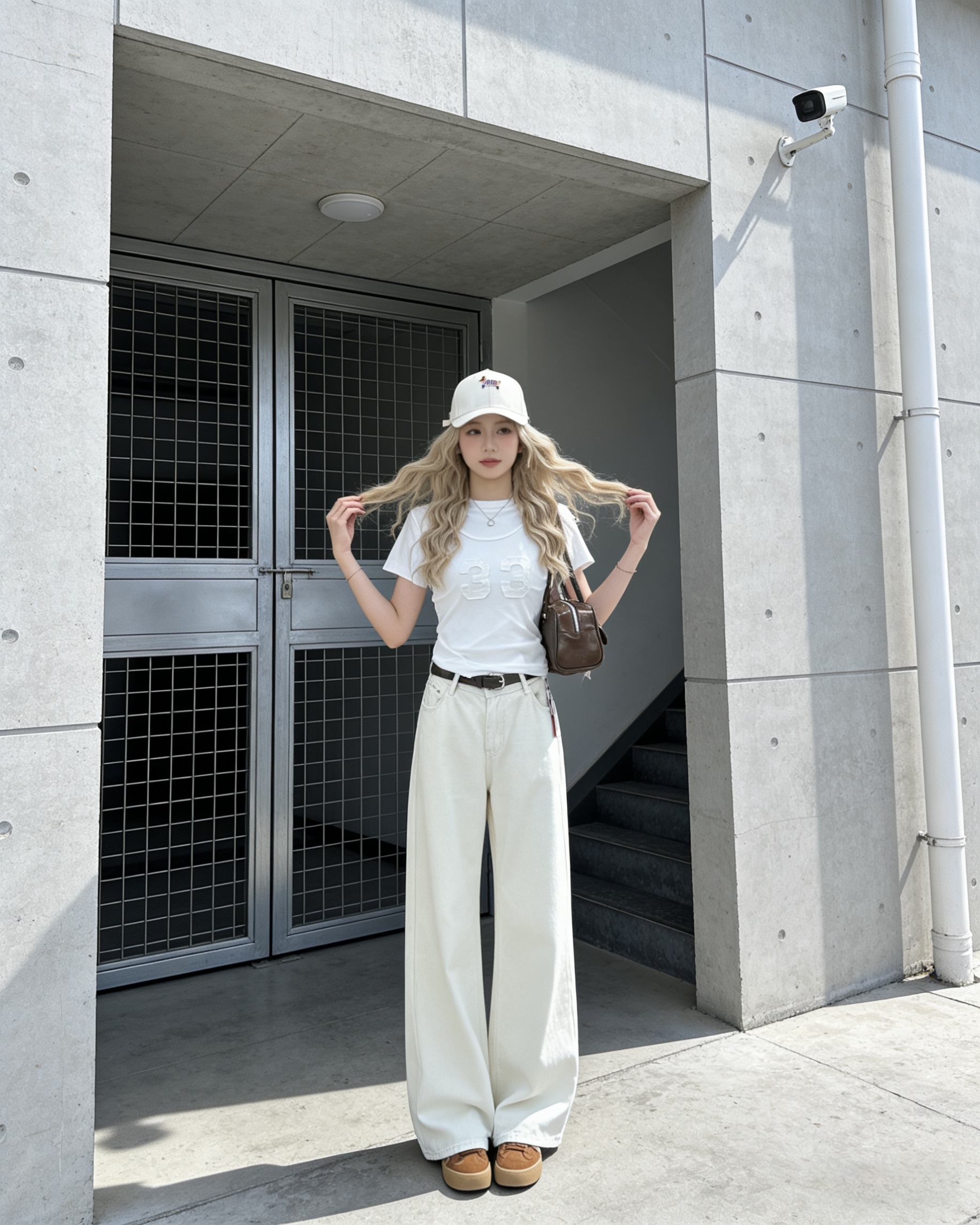 501245 W7781 杏色牛仔长裤